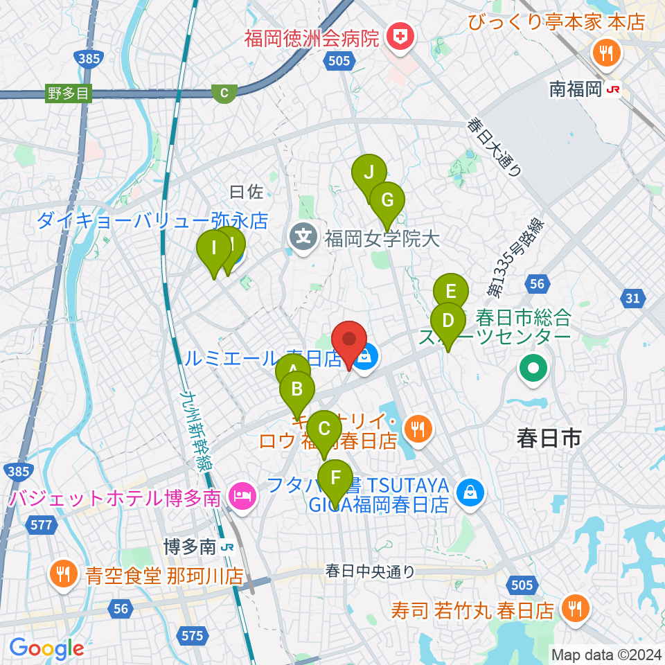 フカノ楽器店 春日ピアノ教室周辺のカフェ一覧地図