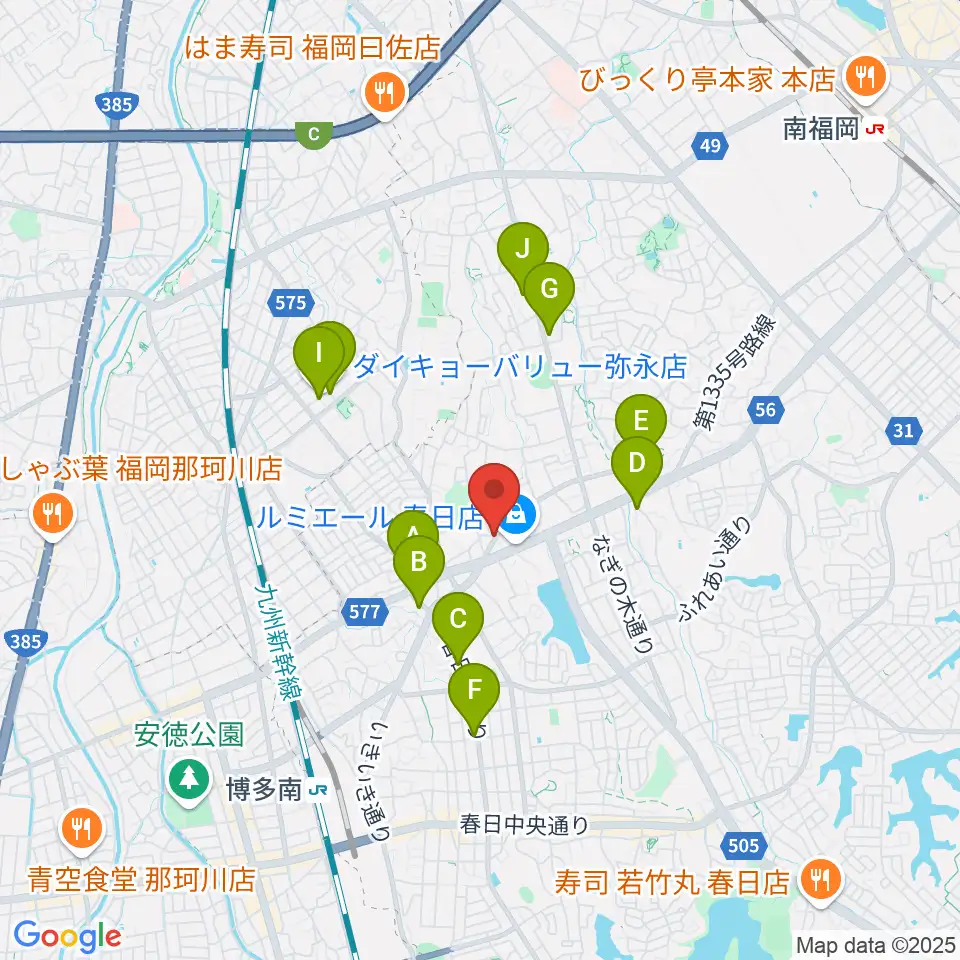 フカノ楽器店 春日ピアノ教室周辺のカフェ一覧地図