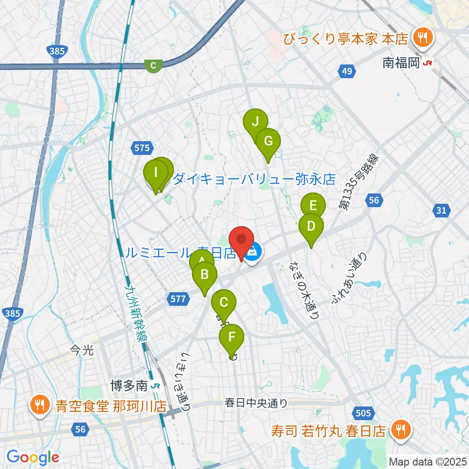 フカノ楽器店 春日ピアノ教室周辺のカフェ一覧地図
