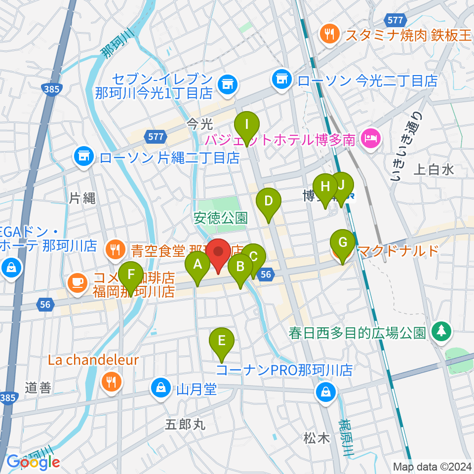 フカノ楽器店 那珂川ピアノ教室周辺のカフェ一覧地図