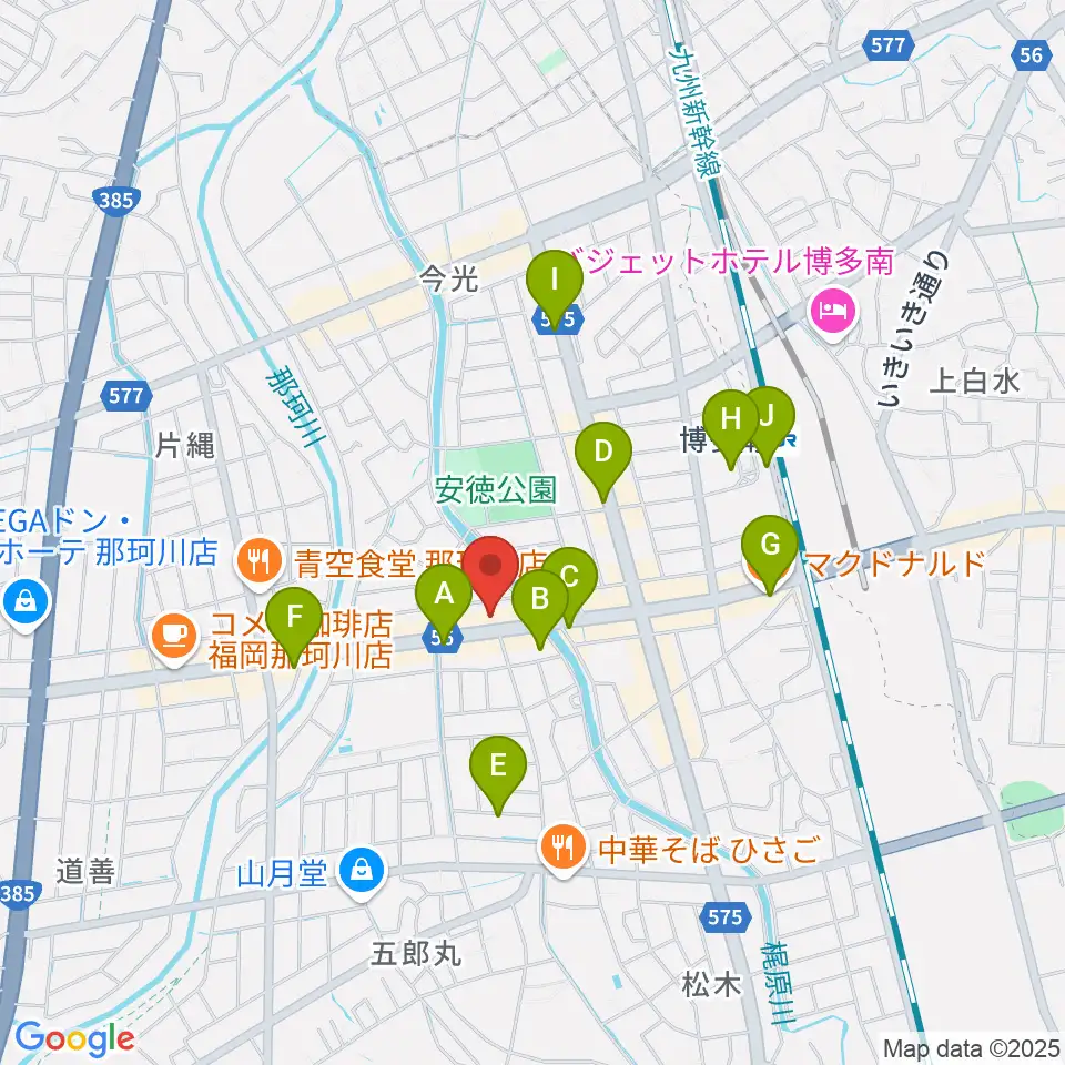 フカノ楽器店 那珂川ピアノ教室周辺のカフェ一覧地図