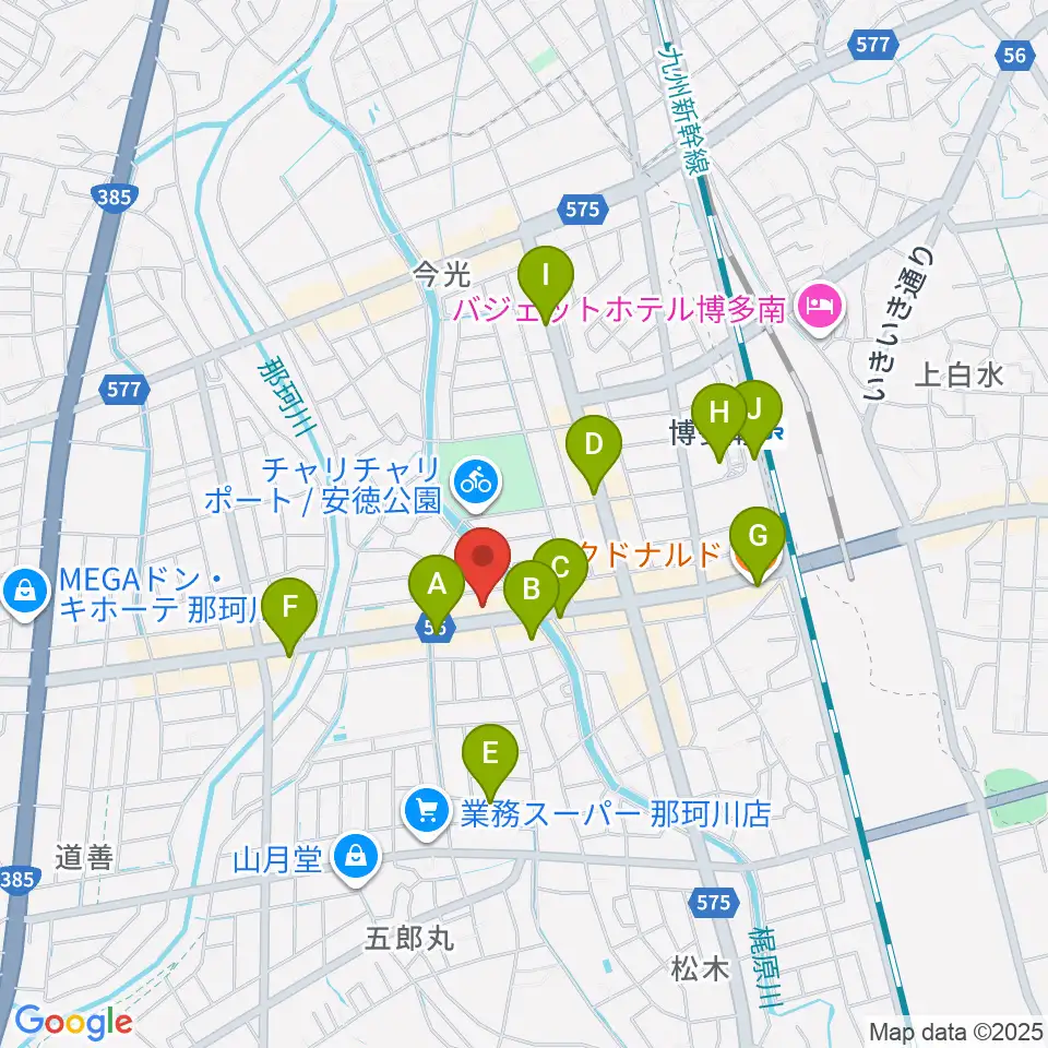 フカノ楽器店 那珂川ピアノ教室周辺のカフェ一覧地図