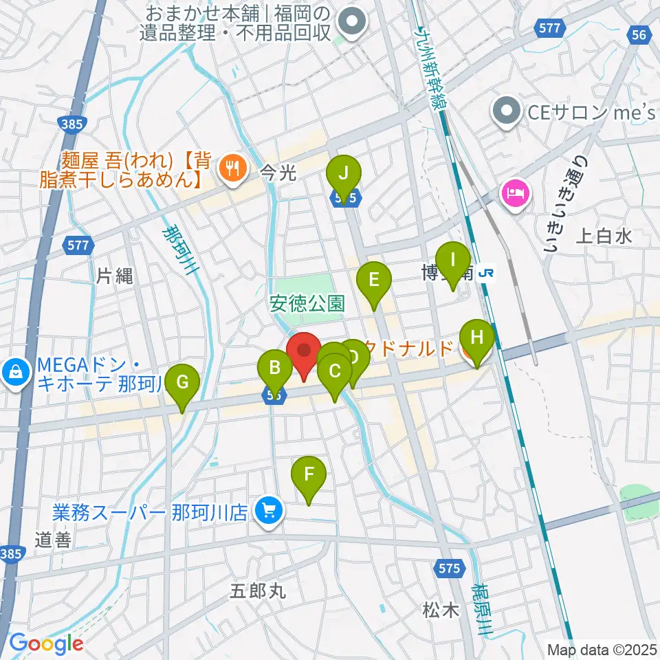 フカノ楽器店 那珂川ピアノ教室周辺のカフェ一覧地図
