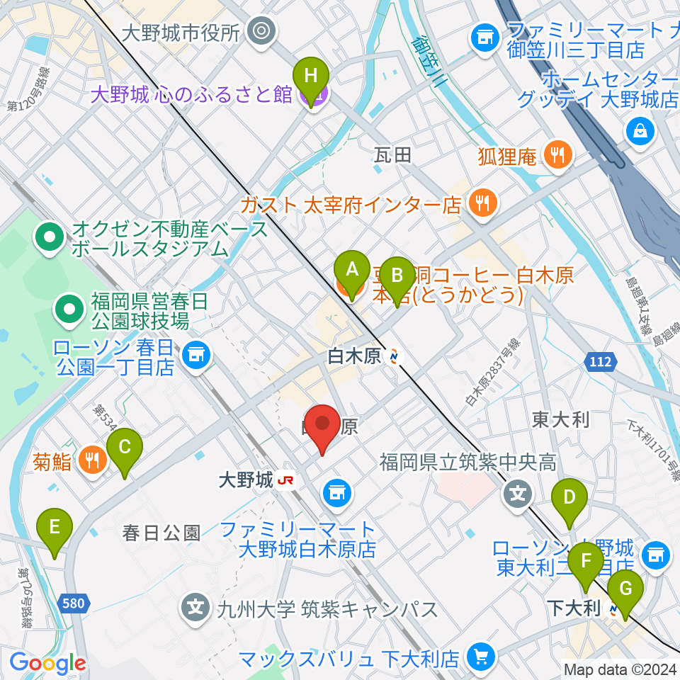 フカノ楽器店 大野城ピアノ教室周辺のカフェ一覧地図