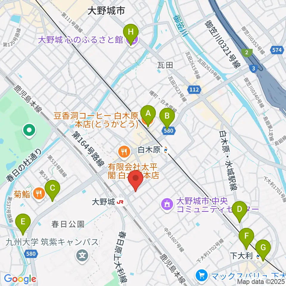 フカノ楽器店 大野城ピアノ教室周辺のカフェ一覧地図