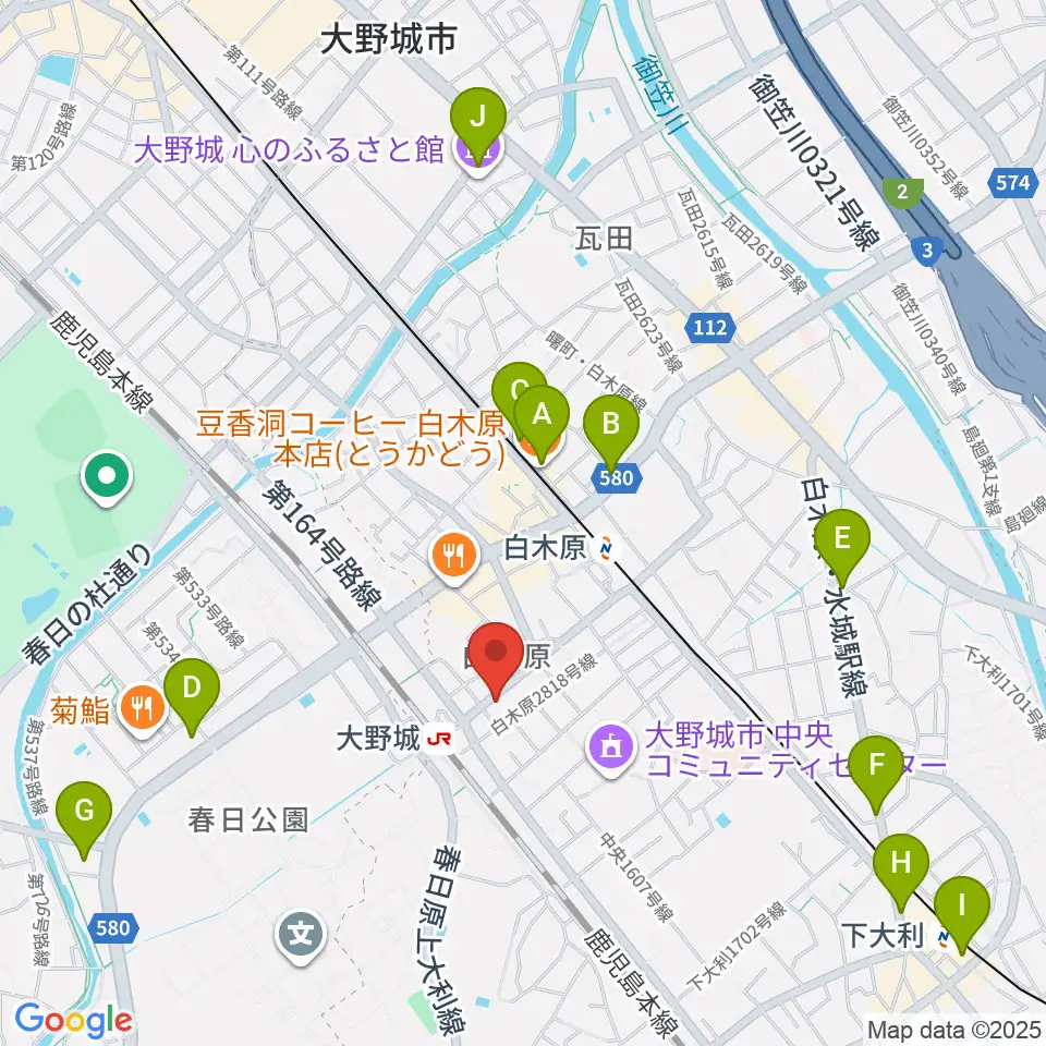 フカノ楽器店 大野城ピアノ教室周辺のカフェ一覧地図