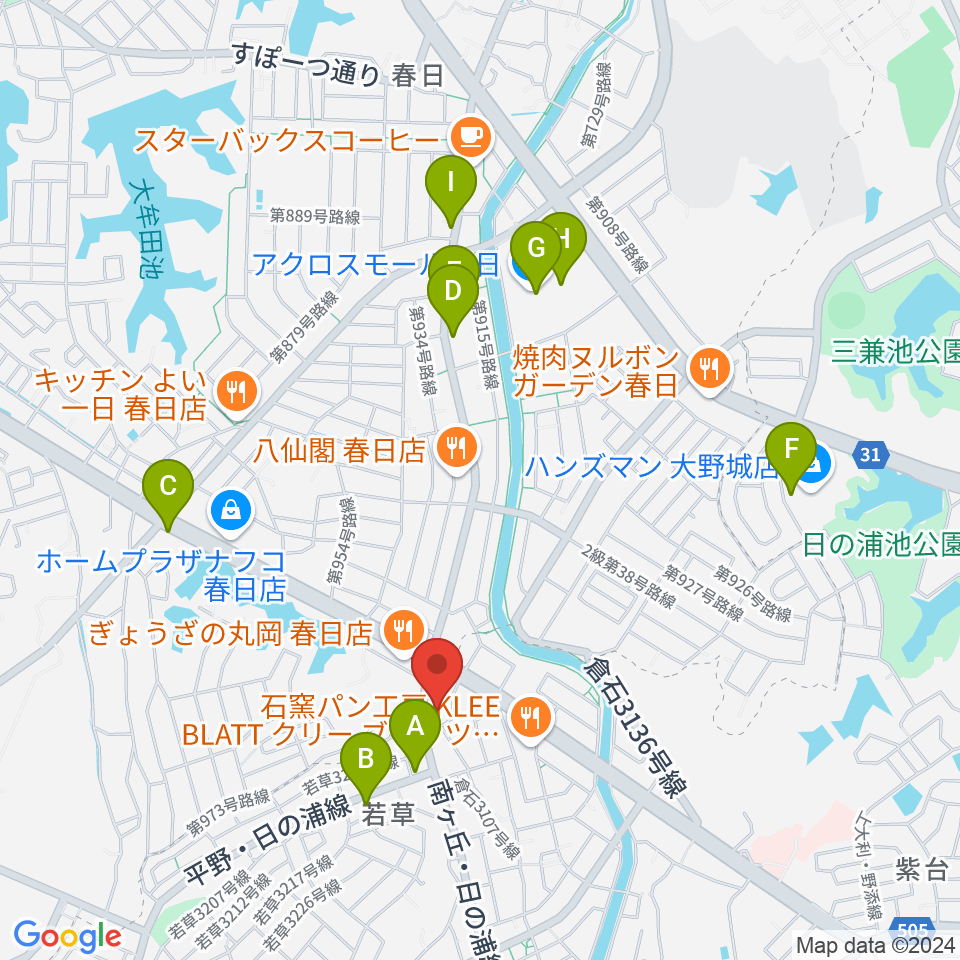 フカノ楽器店 大野城南ピアノ教室周辺のカフェ一覧地図