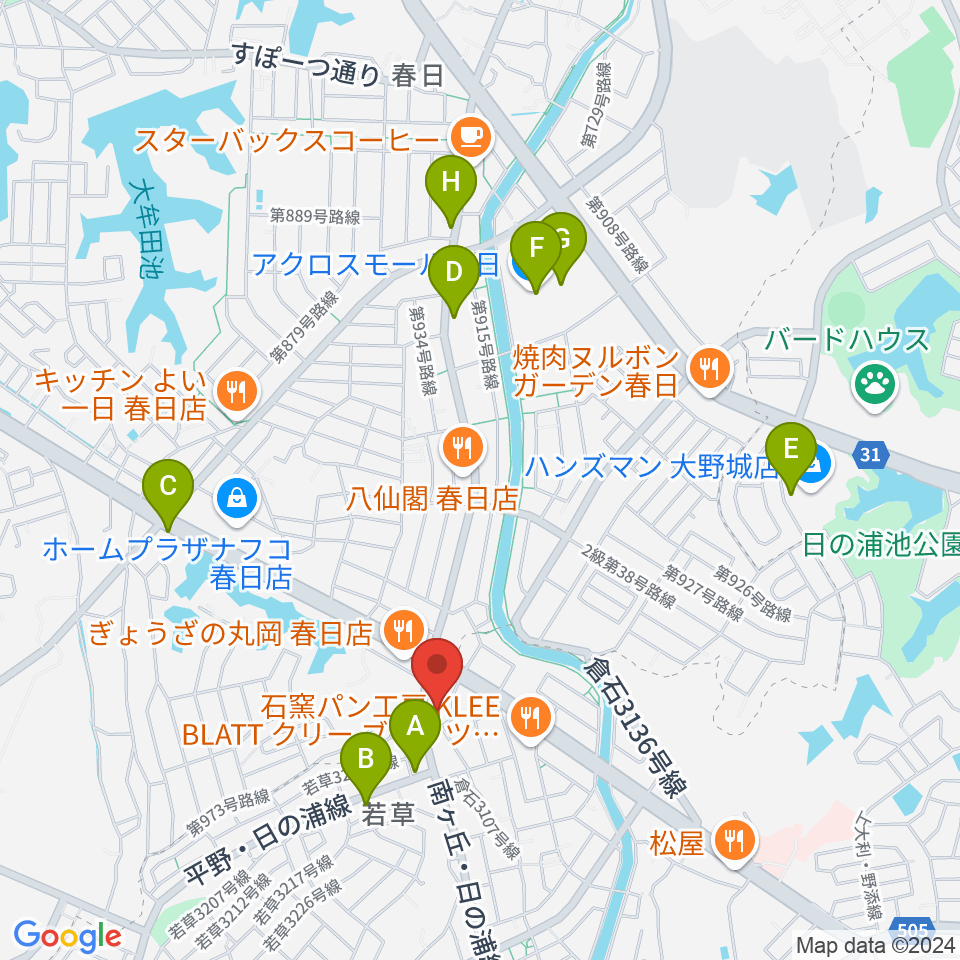 フカノ楽器店 大野城南ピアノ教室周辺のカフェ一覧地図