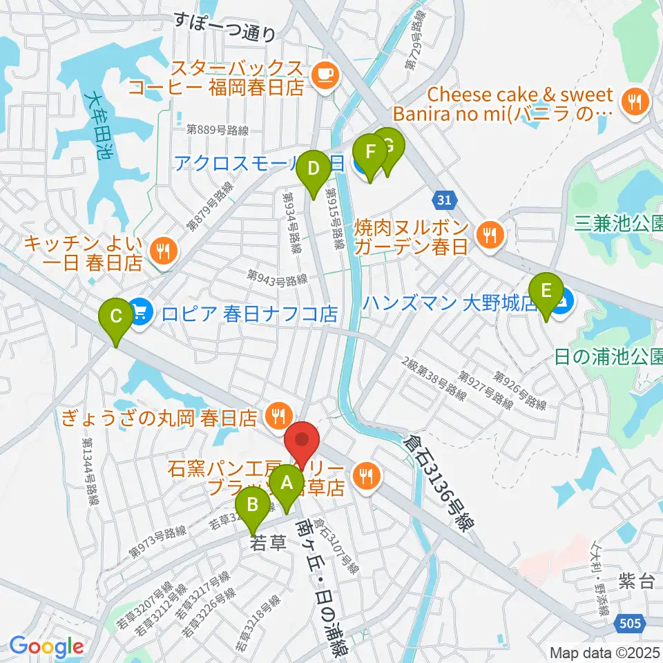 フカノ楽器店 大野城南ピアノ教室周辺のカフェ一覧地図