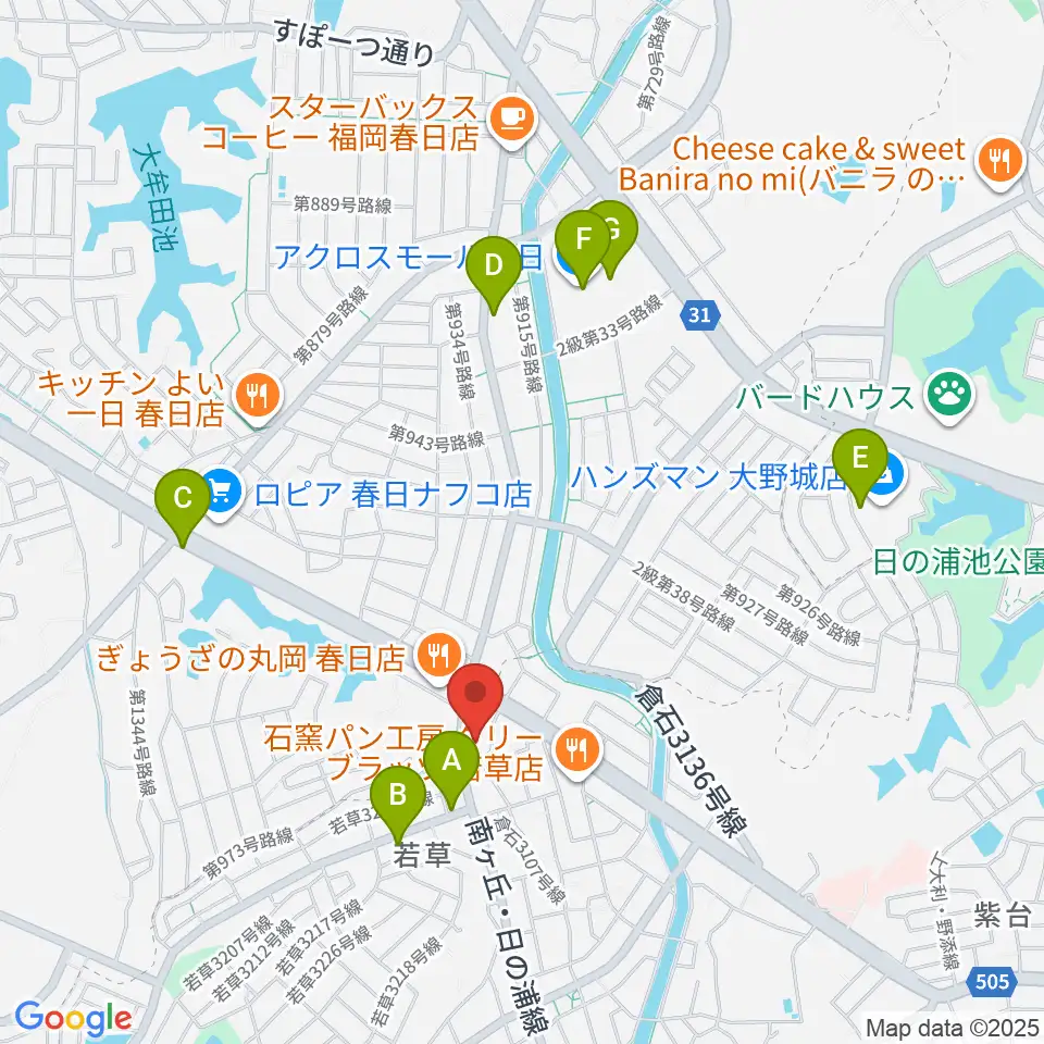 フカノ楽器店 大野城南ピアノ教室周辺のカフェ一覧地図
