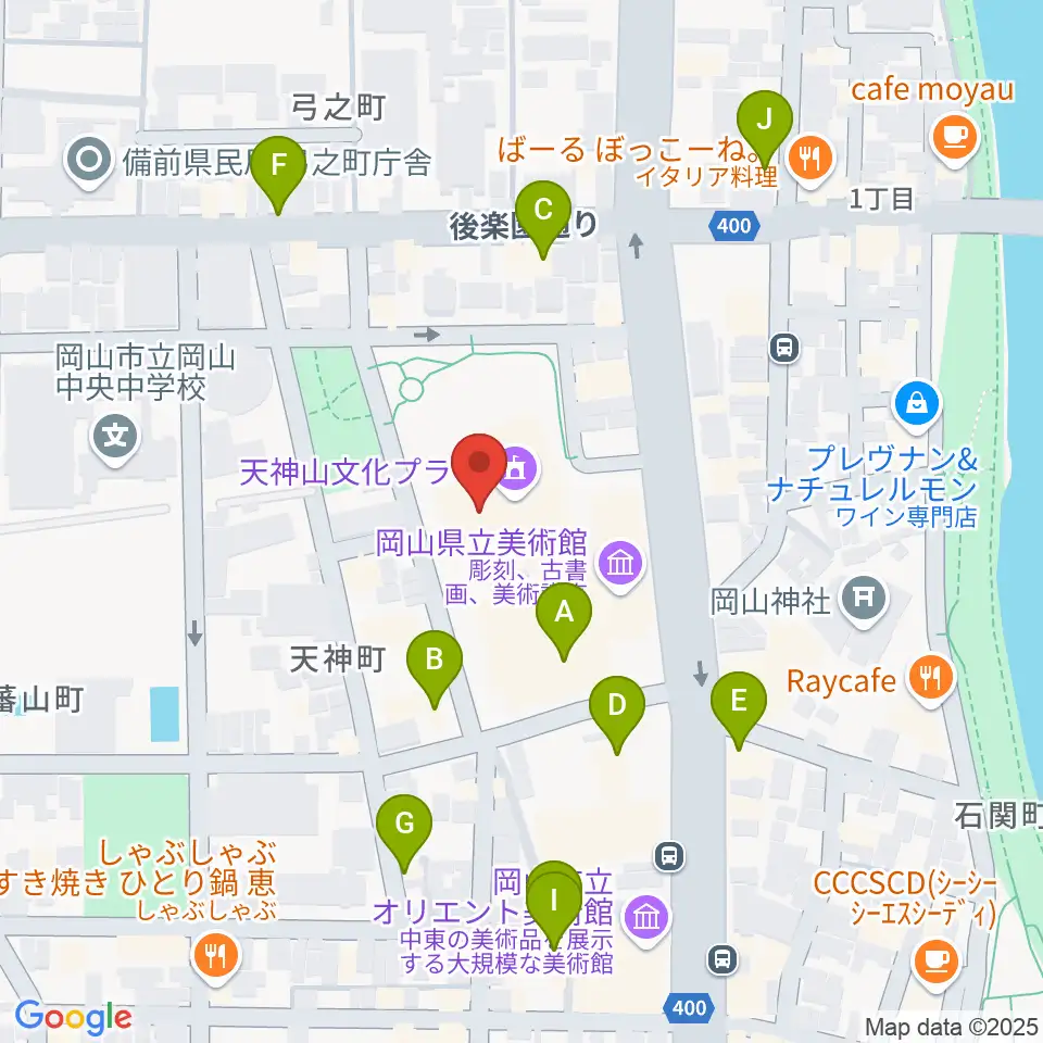 岡山県天神山文化プラザ周辺のカフェ一覧地図