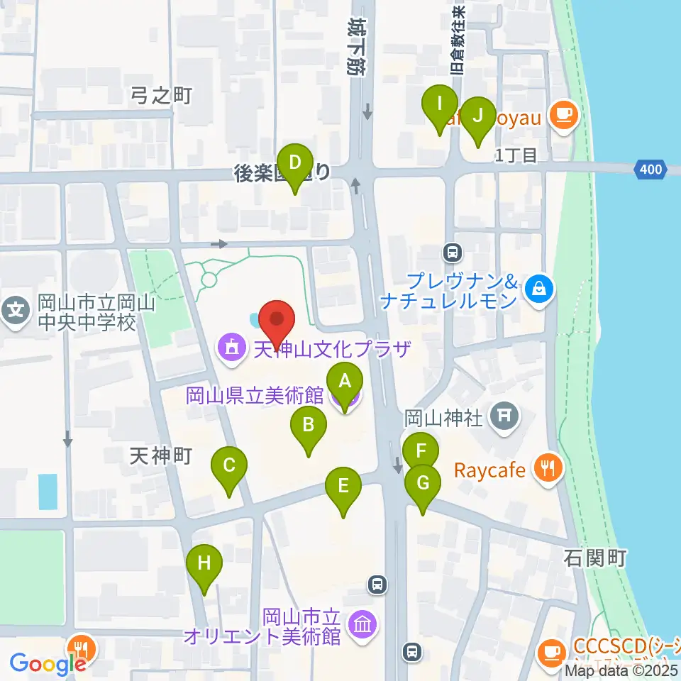岡山県天神山文化プラザ周辺のカフェ一覧地図