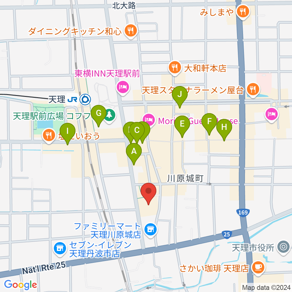 天理市民会館 やまのべホール周辺のカフェ一覧地図