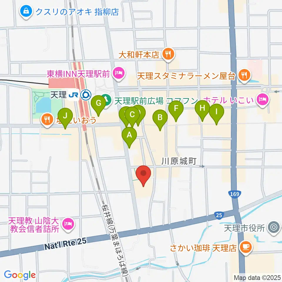 天理市民会館 やまのべホール周辺のカフェ一覧地図