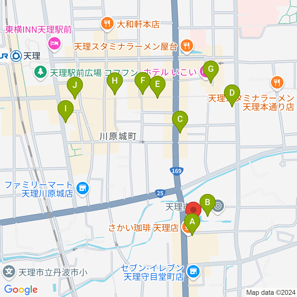 天理市文化センター周辺のカフェ一覧地図