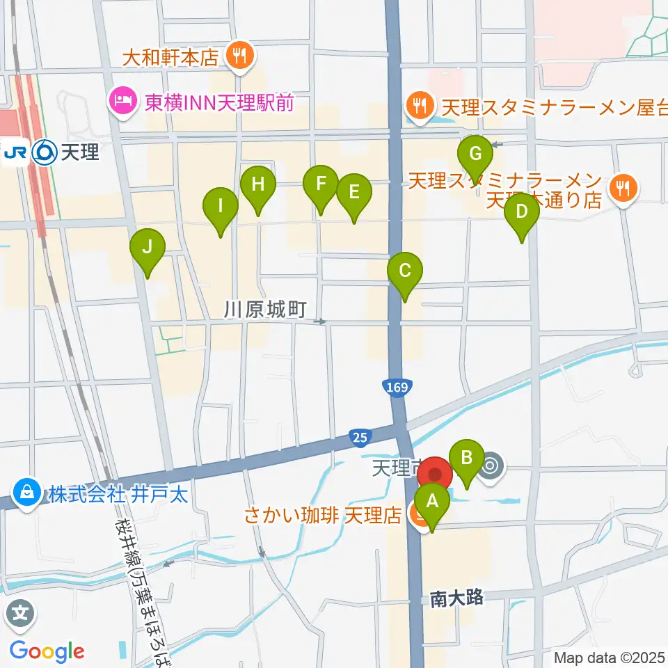 天理市文化センター周辺のカフェ一覧地図