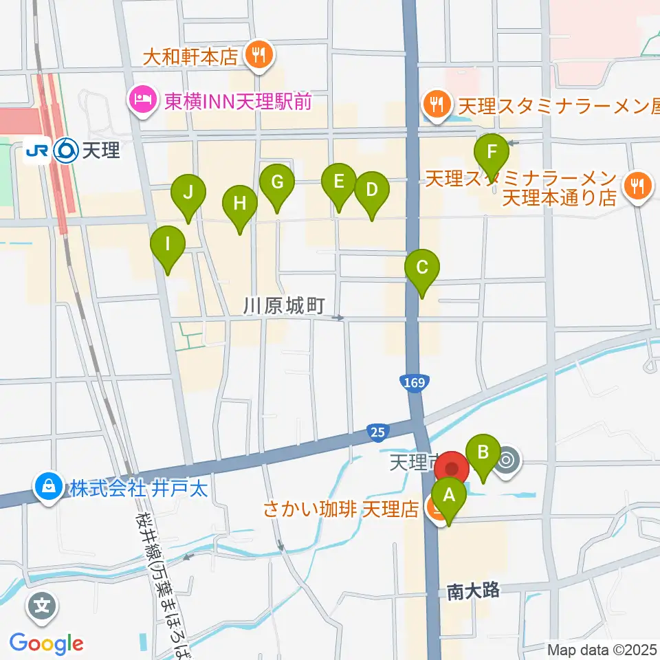 天理市文化センター周辺のカフェ一覧地図
