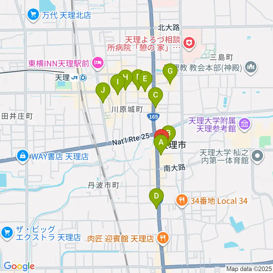 天理市文化センター周辺のカフェ一覧地図