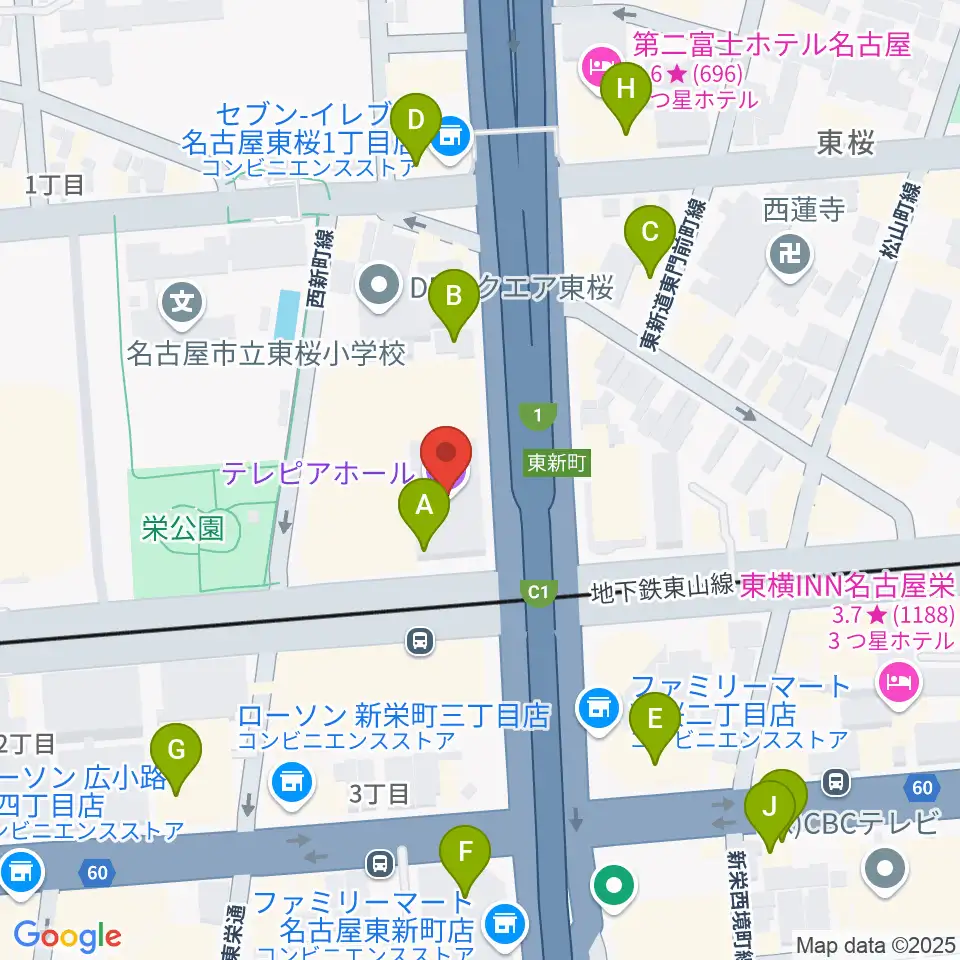 テレピアホール周辺のカフェ一覧地図