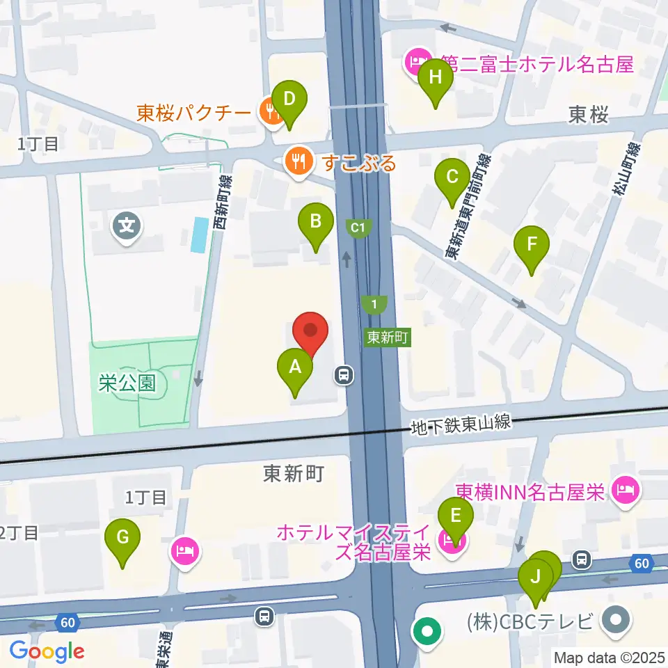 テレピアホール周辺のカフェ一覧地図