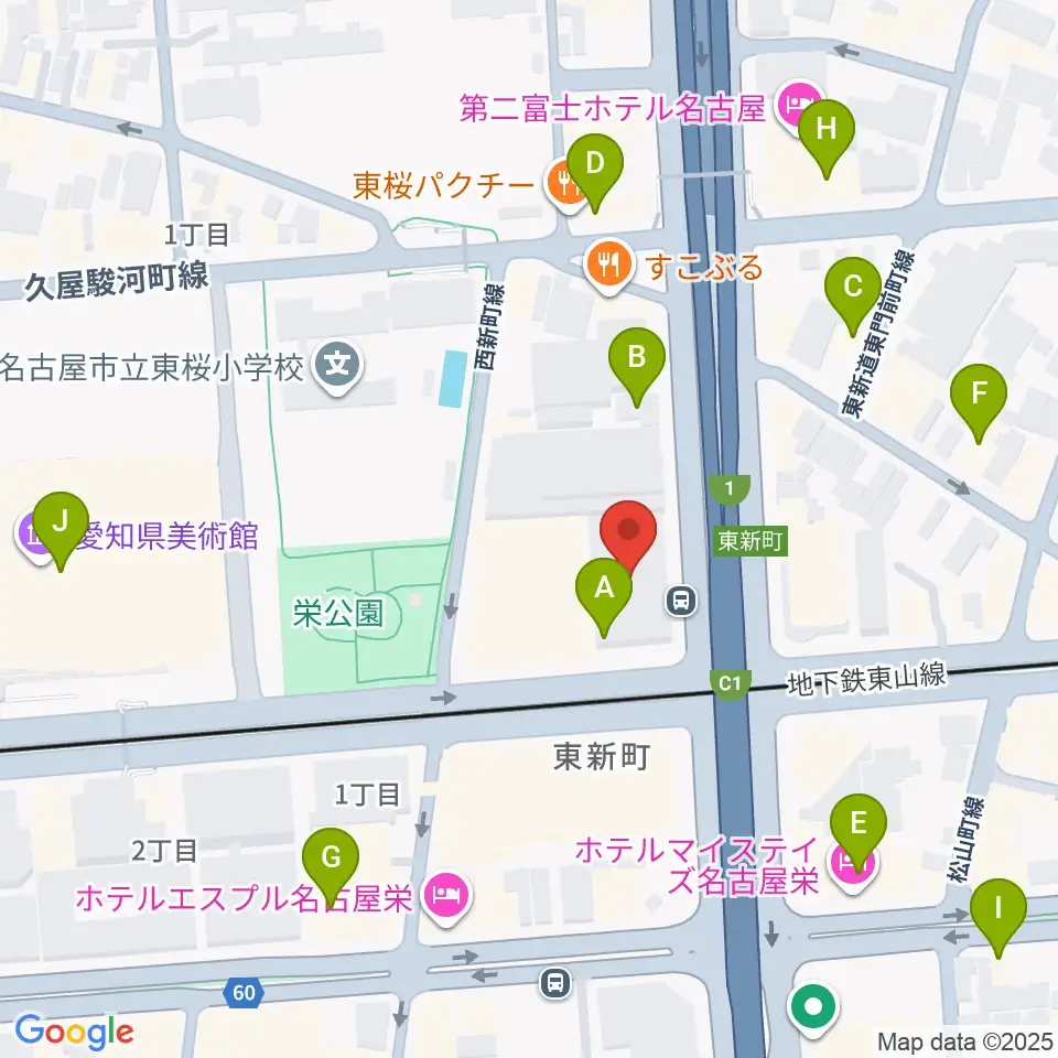 テレピアホール周辺のカフェ一覧地図