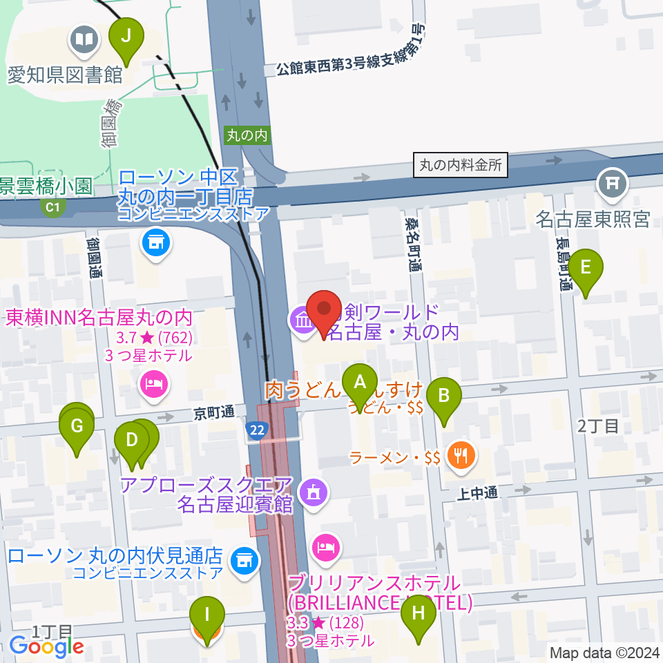 東建ホール・丸の内周辺のカフェ一覧地図