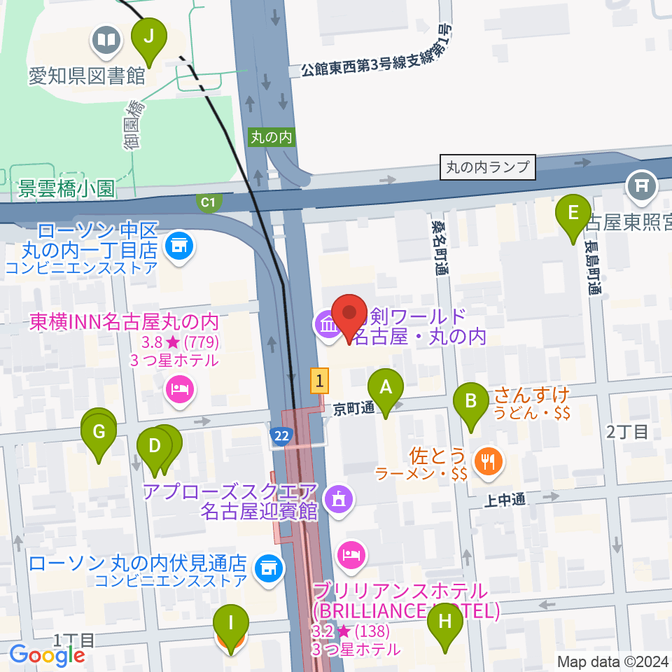 東建ホール・丸の内周辺のカフェ一覧地図