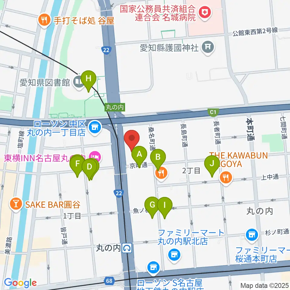 東建ホール・丸の内周辺のカフェ一覧地図