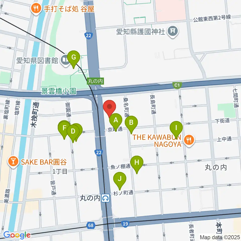 東建ホール・丸の内周辺のカフェ一覧地図