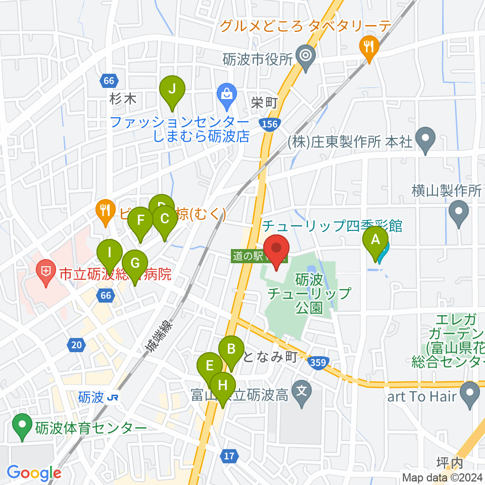 砺波市文化会館周辺のカフェ一覧地図