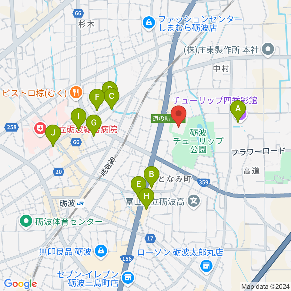 砺波市文化会館周辺のカフェ一覧地図