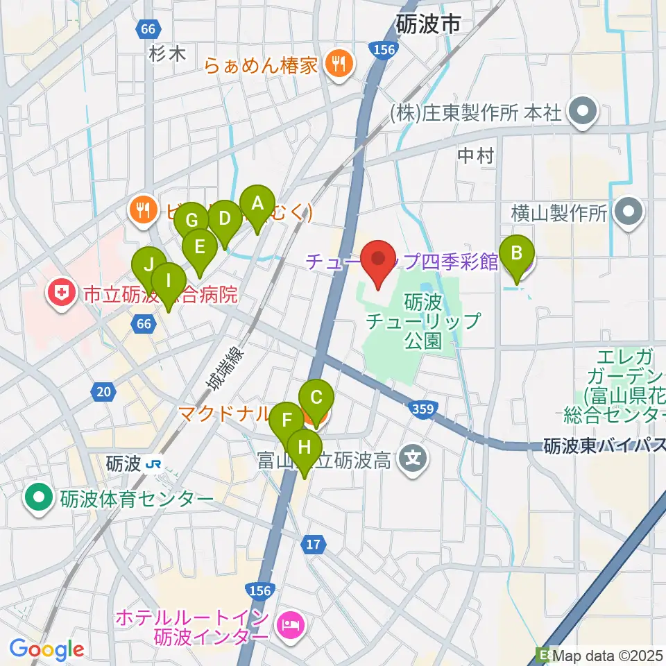 砺波市文化会館周辺のカフェ一覧地図