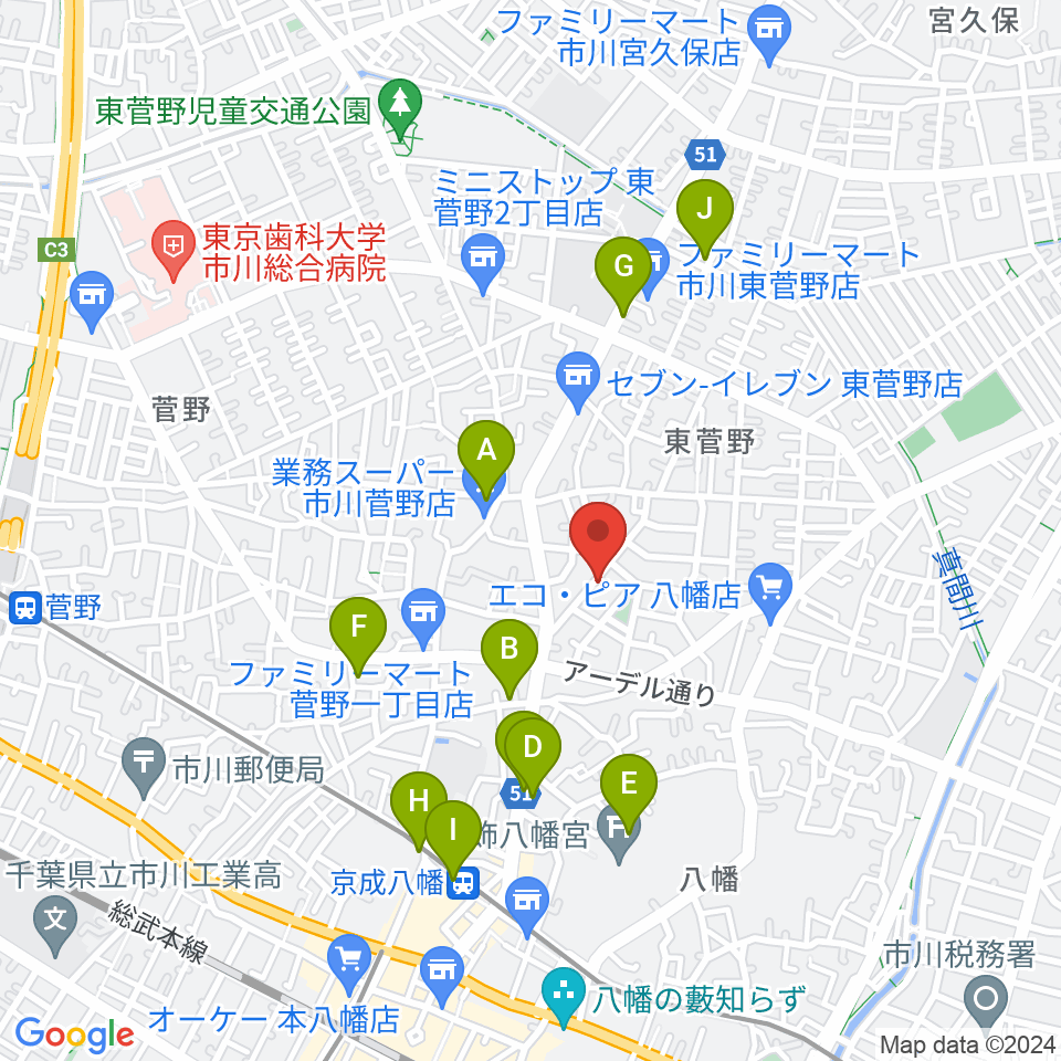 長尾音楽スタジオ周辺のカフェ一覧地図