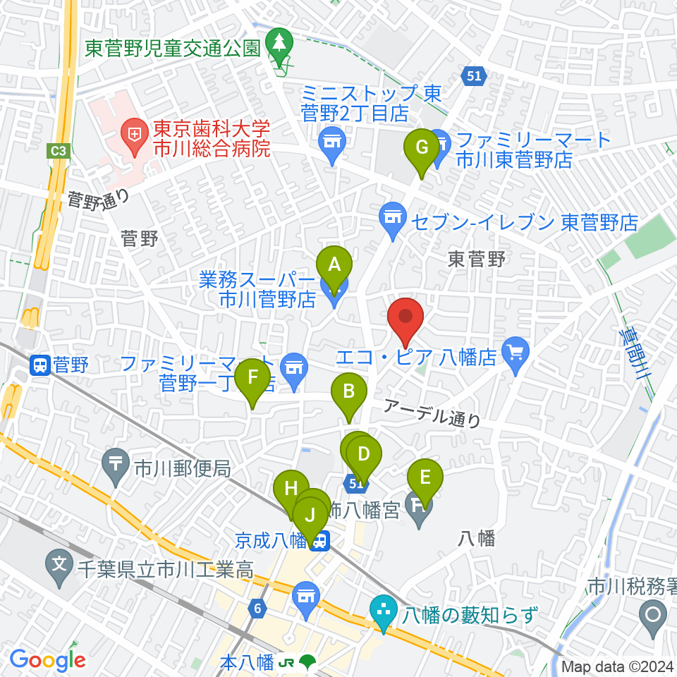 長尾音楽スタジオ周辺のカフェ一覧地図