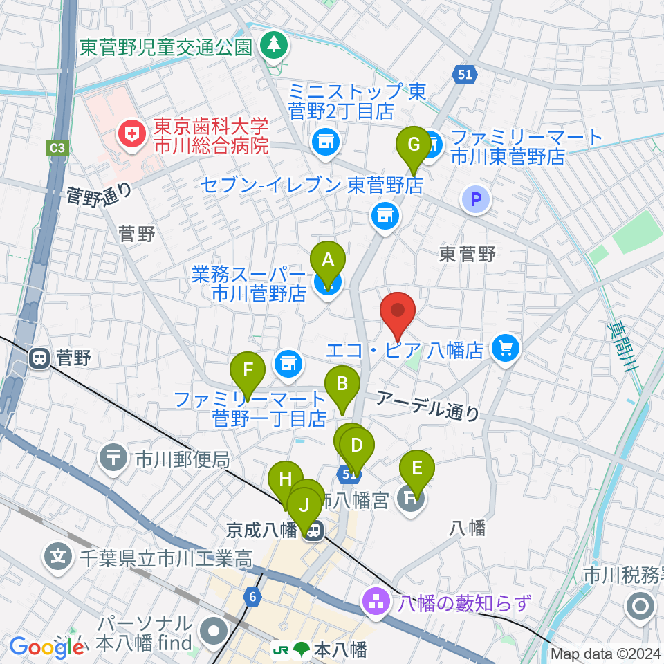 長尾音楽スタジオ周辺のカフェ一覧地図