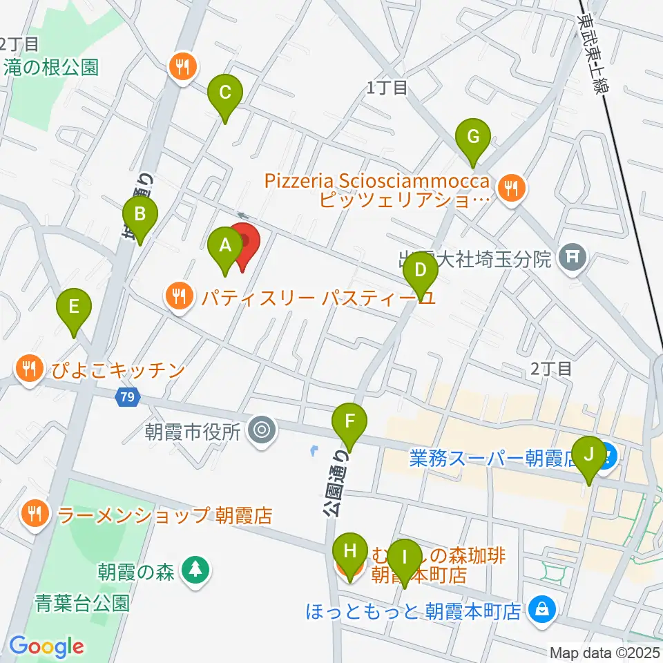 柏屋楽器 朝霞ミュージックセンター周辺のカフェ一覧地図