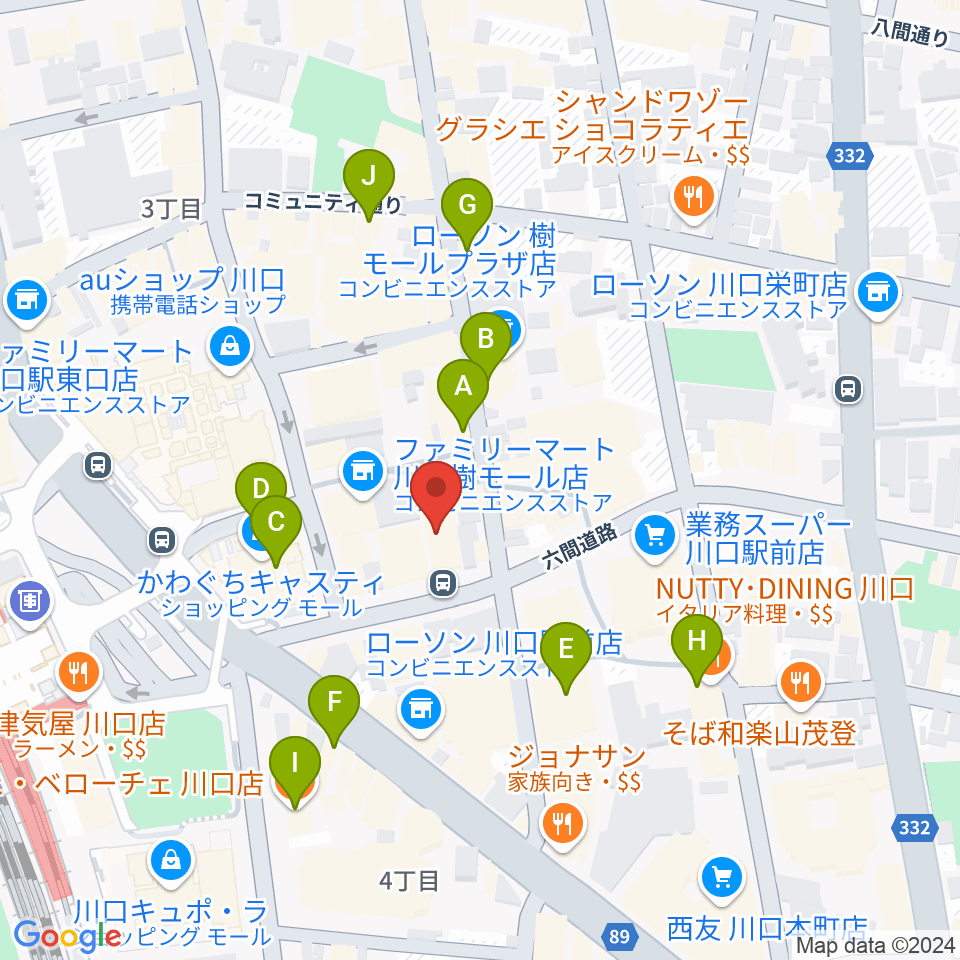 柏屋楽器 柏屋ミュージックサロン周辺のカフェ一覧地図