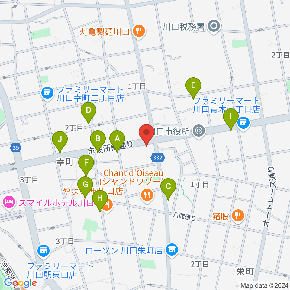 柏屋楽器 川口ミュージックプラザ周辺のカフェ一覧地図