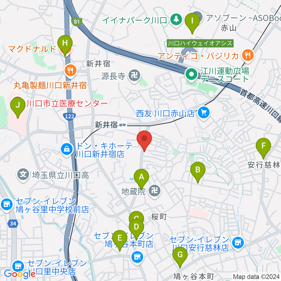 柏屋楽器 鳩ヶ谷ミュージックセンター周辺のカフェ一覧地図