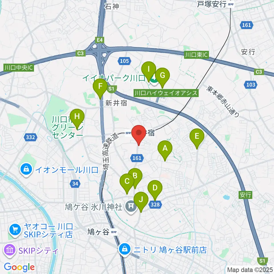 柏屋楽器 鳩ヶ谷ミュージックセンター周辺のカフェ一覧地図