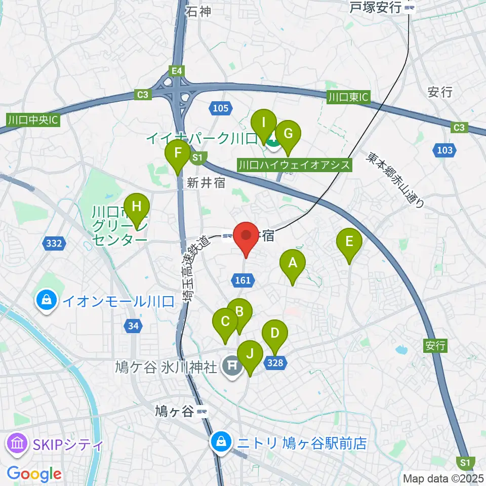 柏屋楽器 鳩ヶ谷ミュージックセンター周辺のカフェ一覧地図