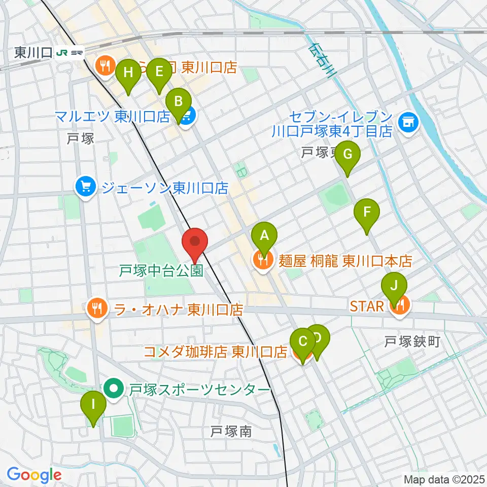 柏屋楽器 ミュージックサロン東川口周辺のカフェ一覧地図