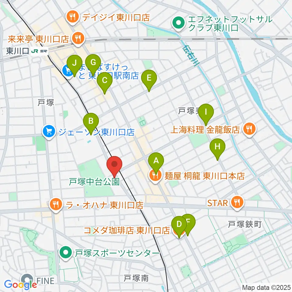 柏屋楽器 ミュージックサロン東川口周辺のカフェ一覧地図