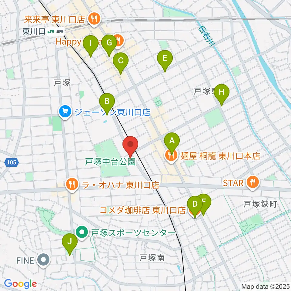 柏屋楽器 ミュージックサロン東川口周辺のカフェ一覧地図