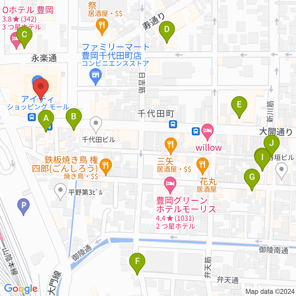 豊岡市民プラザ周辺のカフェ一覧地図