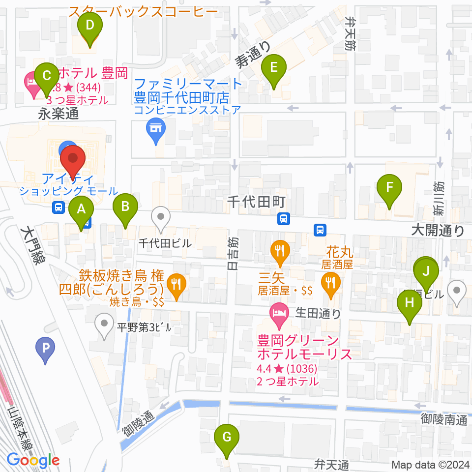 豊岡市民プラザ周辺のカフェ一覧地図