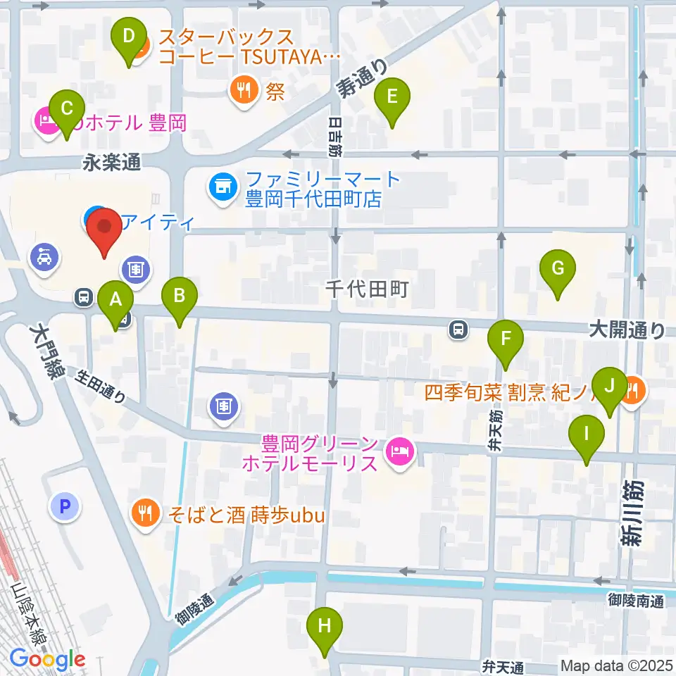 豊岡市民プラザ周辺のカフェ一覧地図