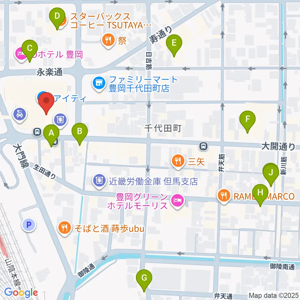 豊岡市民プラザ周辺のカフェ一覧地図