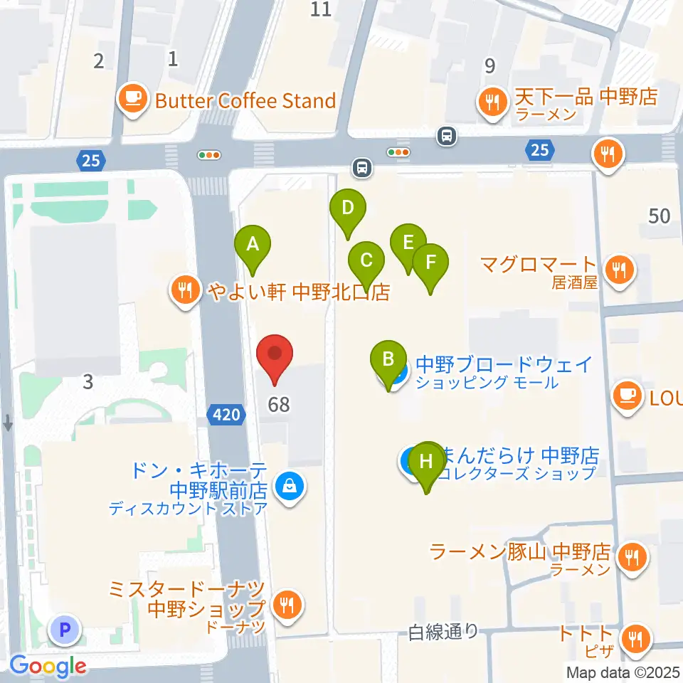 なかの芸能小劇場周辺のカフェ一覧地図