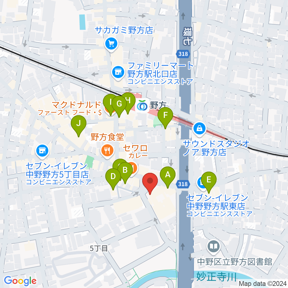 野方区民ホール周辺のカフェ一覧地図